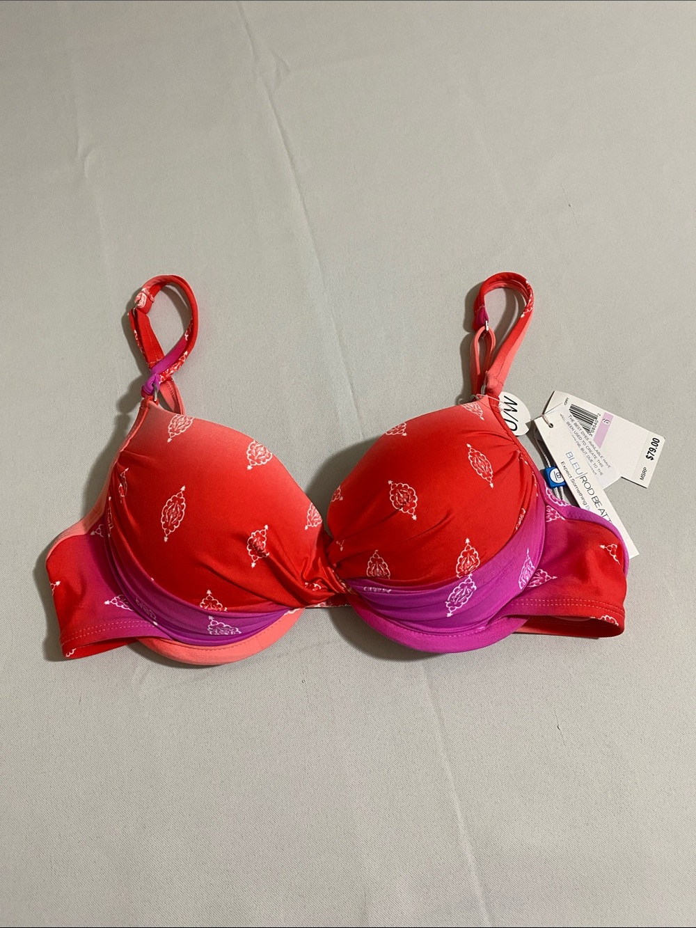 BLEU ROD BEATTIE Tri-Color Paisley Print Underwire Bikini Top Women's Size 6